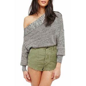 Free People Women's Top Size S Gray Knit Off the Sholder Slouchy Alana Pullover